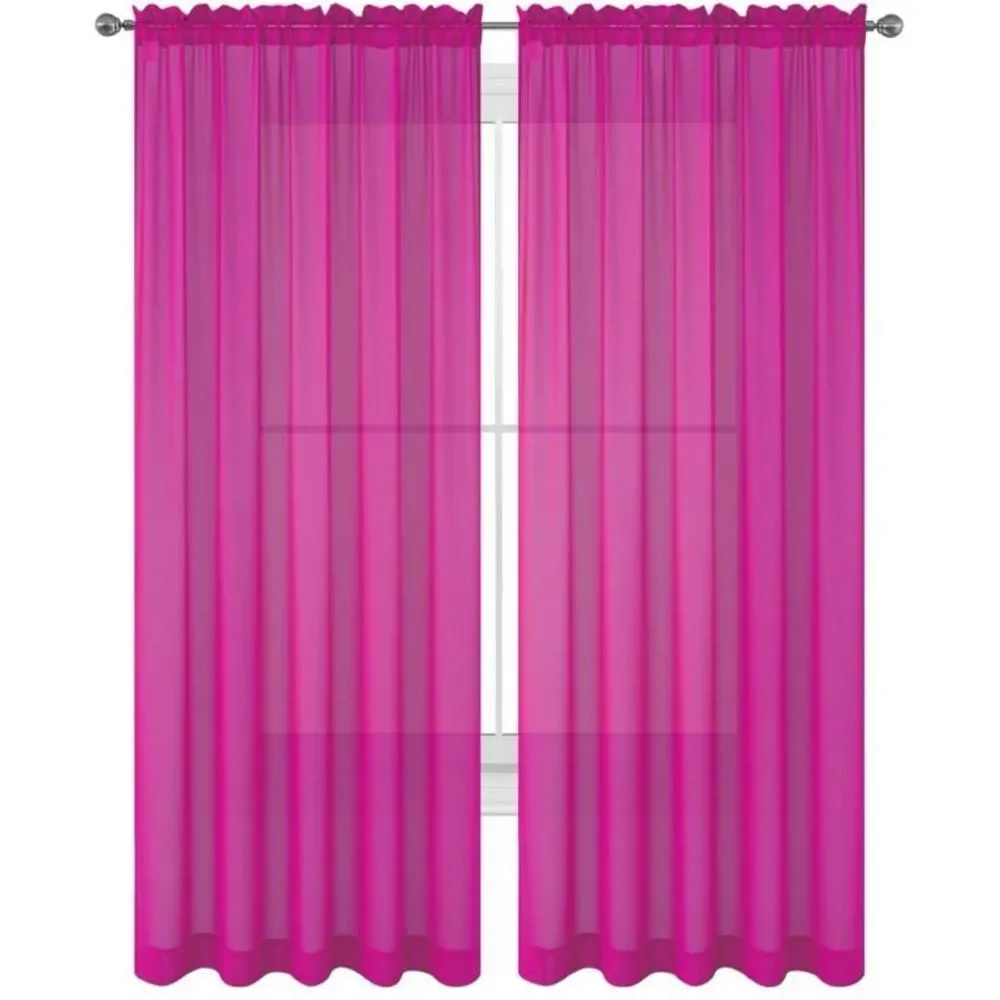 Set of 2 WPM 84-Inch Sheer Pink Solid Voile Panel Curtains